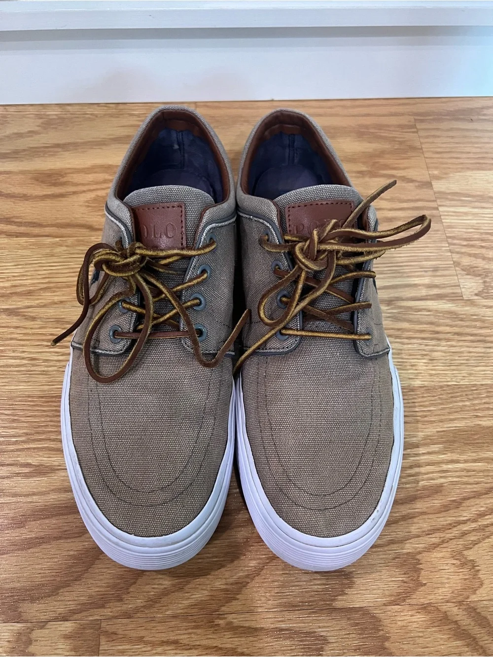 Polo by Ralph Lauren Men’s Grey Canvas Boat Sneaker with White Soles